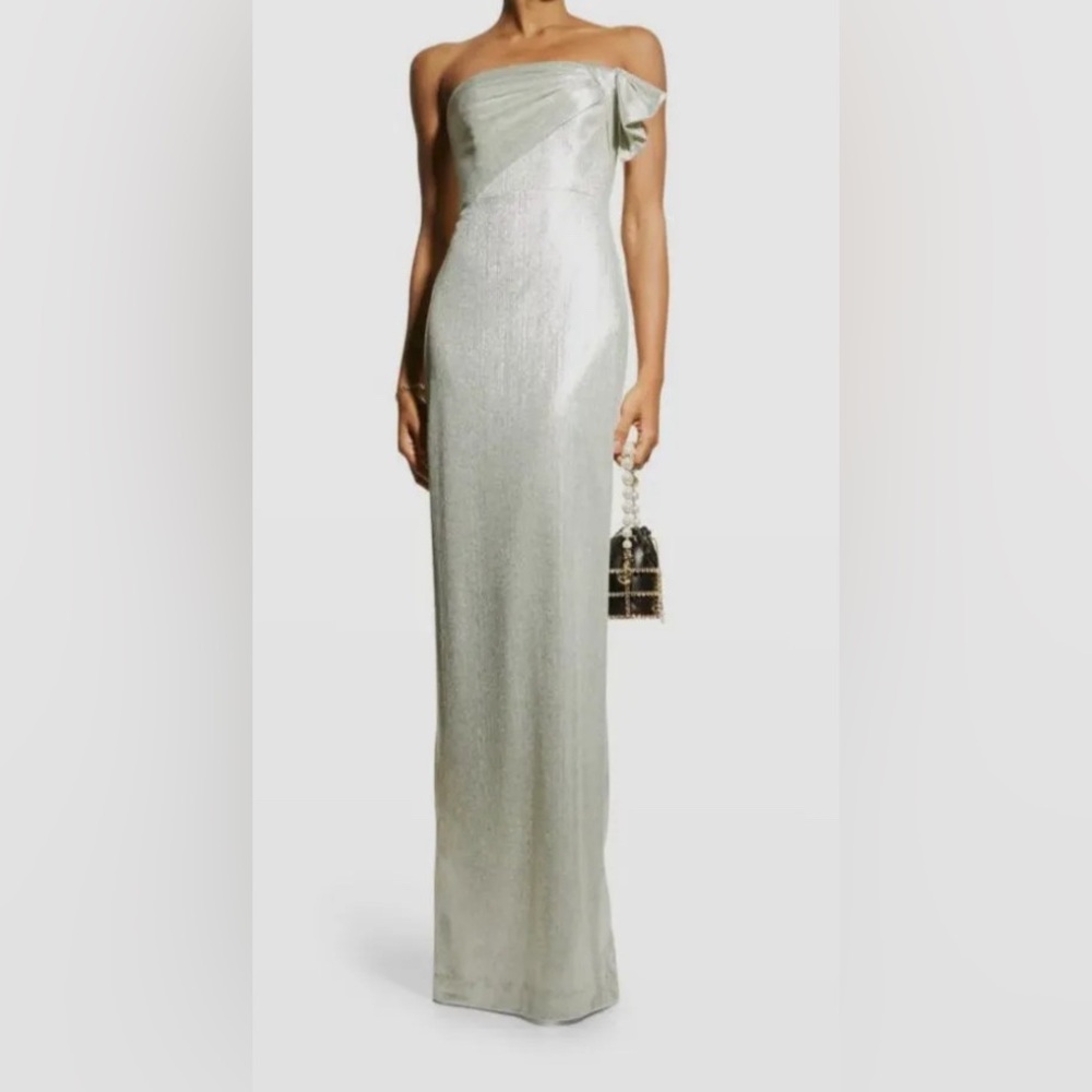 Black Halo Eve Women's Silver Divina Strapless Column Gown Size 2